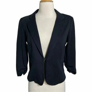 True Envy Stretch Blazer 6 Black‎ Ruched 3/4 Sleeve Hook Eye Career Style 480